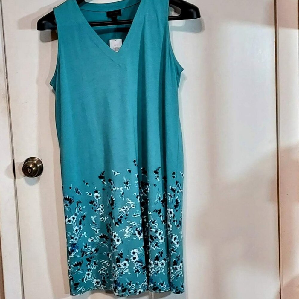 Sleeveless V-neck Teal Floral Dress Stretchy